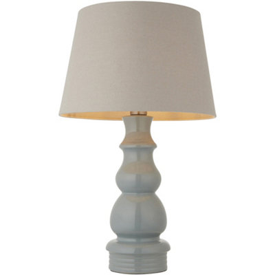 Loops Blue Grey Glaze & Satin Nickel Plate Table LampGrey Linen Fabric660mm Tall Light from B&Q