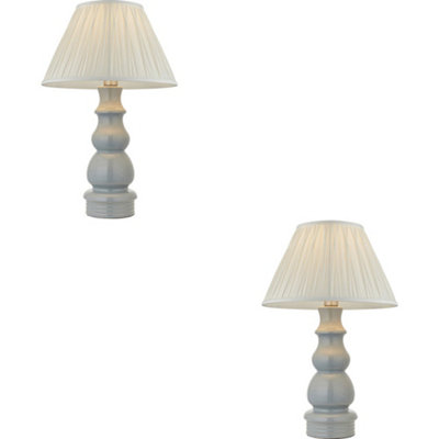 Loops 2 Pack Blue Grey Glaze & Satin Nickel Plate Table LampIvory Silk Fabric660mm Tall Light from B&Q