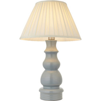 Loops Blue Grey Glaze & Satin Nickel Plate Table LampCream Fabric650mm Tall Light from B&Q