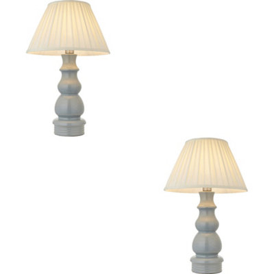 Loops 2 Pack Blue Grey Glaze & Satin Nickel Plate Table LampCream Fabric650mm Tall Light from B&Q