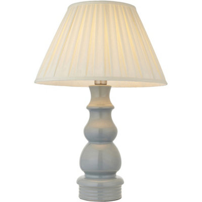 Loops Blue Grey Glaze & Satin Nickel Plate Table LampCream Fabric675mm Tall Light from B&Q