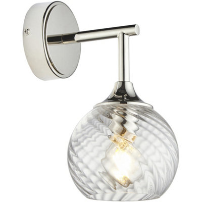 Loops Indoor Bright Nickel Plate Wall LightClear Spiral Glass ShadeDimmable 7W Led E14 from B&Q