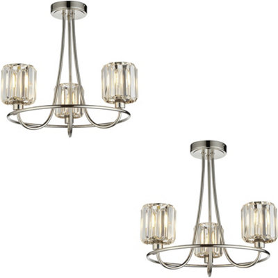Loops 2 Pack Bright Nickel Semi Flush Low Ceiling LightClear Multi Arm Glass3 X 6W Led E14 from B&Q