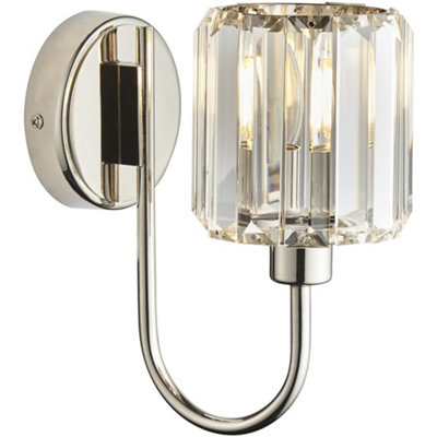 Loops Indoor Bright Nickel Plate Wall LightClear Glass ShadeDimmable 6W Led E14 from B&Q
