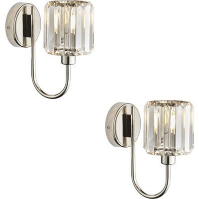 Loops 2 Pack Indoor Bright Nickel Plate Wall LightClear Glass ShadeDimmable 6W Led E14 from B&Q