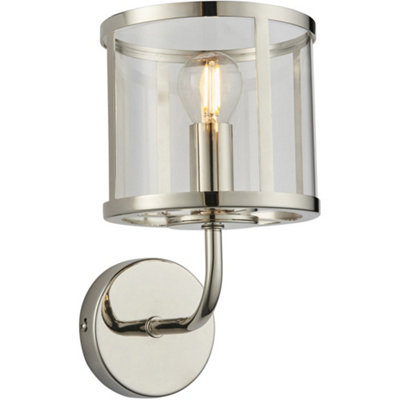 Loops Indoor Bright Nickel Plate Wall LightClear Glass ShadeDimmable 7W Led E14 from B&Q