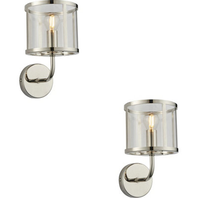 Loops 2 Pack Indoor Bright Nickel Plate Wall LightClear Glass ShadeDimmable 7W Led E14 from B&Q