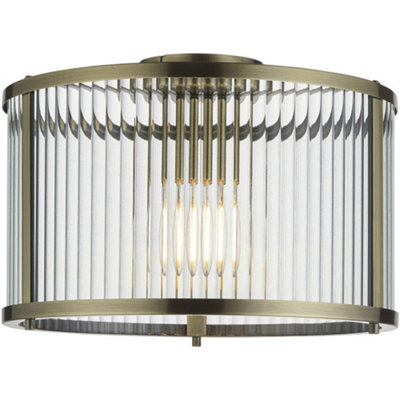 Loops Semi Flush Low Ceiling LightAntique Brass & Clear Ribbed Glass10W Max Led E27 from B&Q
