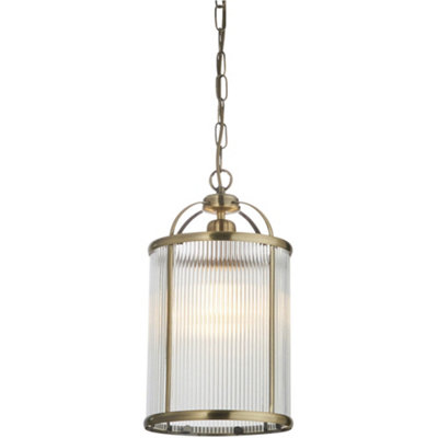 Loops Hanging Ceiling Pendant LightAntique Brass Plate & Clear Ribbed Glass10W Led E27 from B&Q