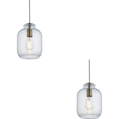 Loops 2 Pack Hanging Ceiling Pendant LightClear Textured Glass & Antique Brass Plate10W Led E27 from B&Q