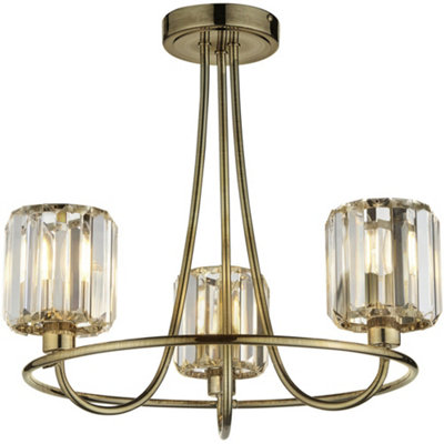 Loops Antique Brass Semi Flush Low Ceiling LightClear Multi Arm Glass3 X 6W Led E14 from B&Q