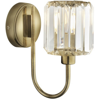 Loops Indoor Antique Brass Plate Wall LightClear Glass ShadeDimmable 6W Led E14 from B&Q