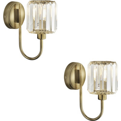 Loops 2 Pack Indoor Antique Brass Plate Wall LightClear Glass ShadeDimmable 6W Led E14 from B&Q