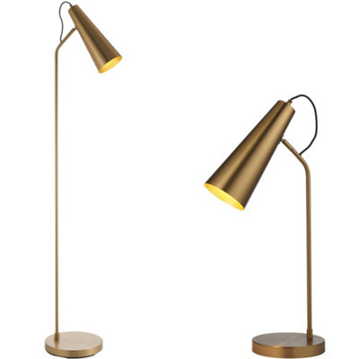 B&Q -  Standing Floor & Table Lamp Set -Industrial Warm Antique Brass Task Light