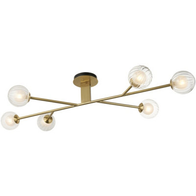 Loops Satin Brass Semi Flush Low Ceiling LightClear/frosted Glass Shade6X 3W Led G9 from B&Q