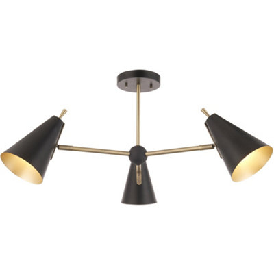 Loops Matt Antique Brass Semi Flush Low Ceiling LightMatt Black Shade3X 7W Led E14 from B&Q