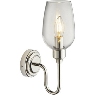 Loops Bright Nickel Dimmable Wall LightClear Glass Shade6W Led E14 Candle from B&Q