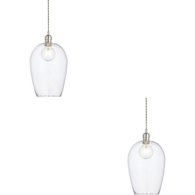 Loops 2 Pack Hanging Ceiling Pendant LightBright Nickel Plate & Clear Hammered Large Glass10W Led E27 from B&Q
