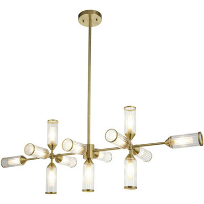 B&Q -  Hanging Ceiling Bar Pendant Light13X Ribbed Frosted Glass ShadesSatin Brass Linear Lamp