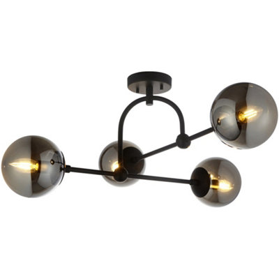 Loops Matt Black Semi Flush Low Ceiling LightSmoked Mirror Glass Shade4X 7W Led E14 from B&Q