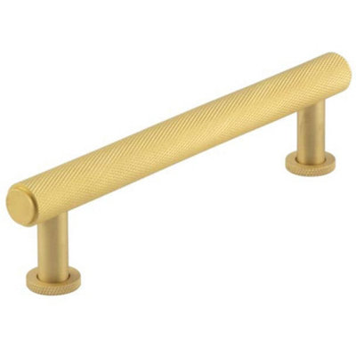 B&Q -  Elegant 128mm Satin Brass Knurled Cabinet Handle For Stylish InteriorsKitchen Drawer Pull Handle