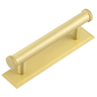 Loops Stylish 96mm Satin Brass Cabinet Handle With Stepped Backplate Kitchen Drawer Pull Handle from B&Q