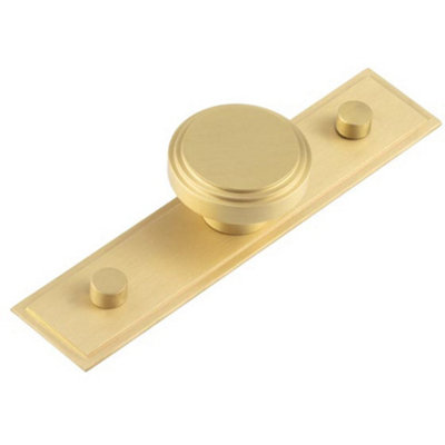 B&Q -  Sleek Satin Brass Cupboard Knob With Stepped Backplate40mm DesignKitchen Cabinet Knob