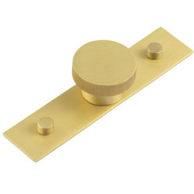 B&Q -  Elegant 40mm Satin Brass Cupboard Knob With Plain BackplateKitchen Cabinet Knob