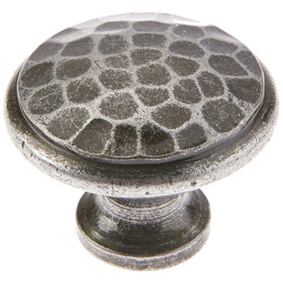 Loops Rustic Hammered Cupboard Knob In Pewter40mm Handmade DesignKitchen Cabinet Knob