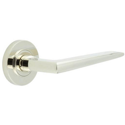 B&Q -  Luxury Solid Brass Door Handle On Plain Rose In Polished Nickel FinishSolid Brass Interior Handle