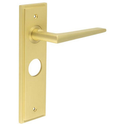 B&Q -  Satin Brass Bathroom Door Handle With BackplateElegant & Durable DesignSolid Brass Interior Handle