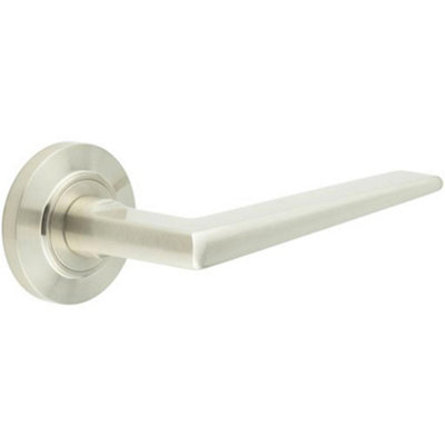 Loops Elegant Satin Nickel Door Handle On Chamfered Rose For Luxury InteriorsSolid Brass Interior Handle from B&Q