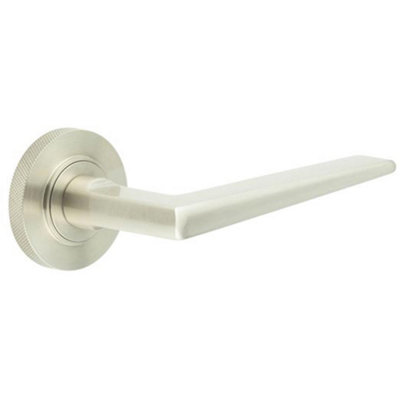 B&Q -  Elegant Satin Nickel Door Handle On Knurled Rose For Luxury InteriorsSolid Brass Interior Handle