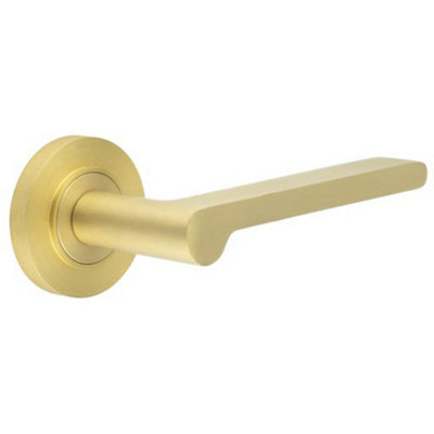 B&Q -  Elegant Satin Brass Door Handle With Plain Rose DesignSolid Brass Interior Handle