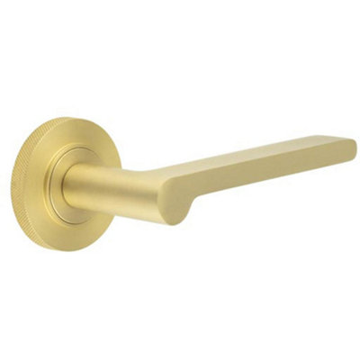 B&Q -  Elegant Knurled Satin Brass Door Handle For Stylish InteriorsSolid Brass Interior Handle