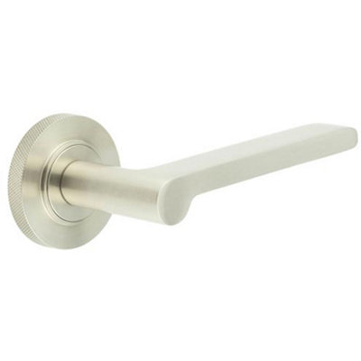 B&Q -  Elegant Satin Nickel Knurled Door Handle For Modern InteriorsSolid Brass Interior Handle