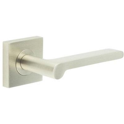 B&Q -  Satin Nickel Square Door Handle With Plain Rose DesignSolid Brass Interior Handle