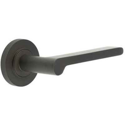 Loops Elegant Knurled Rose Door Handle In Dark Bronze FinishSolid Brass Interior Handle