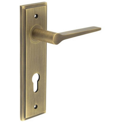 B&Q -  Antique Brass Euro Backplate Door Handle For Modern HomesSolid Brass Interior Handle