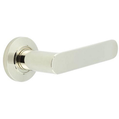 B&Q -  Premium Chamfered Rose Door Handle In Polished Nickel FinishSolid Brass Interior Handle