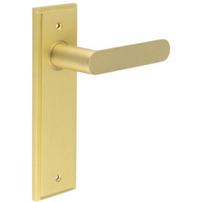 Loops Satin Brass Door Handle Latch Backplate For Elegant InteriorsSolid Brass Interior Lever Handle