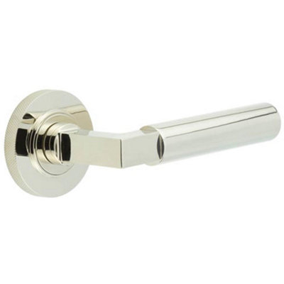 Loops Luxurious Knurled Rose Door Handle In Polished Nickel For Elegant InteriorsSolid Brass Interior Handle