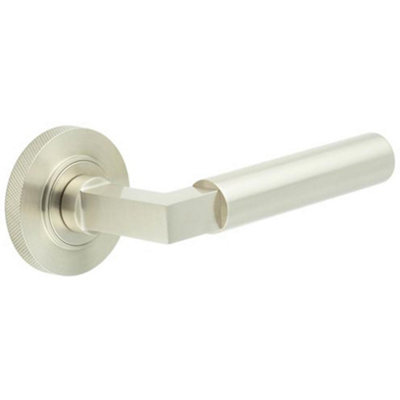Loops Elegant Satin Nickel Knurled Door Handle With Rose DesignSolid Brass Interior Handle