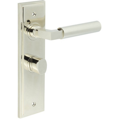 Loops Polished Nickel Bathroom Door Handle Backplate And Turn ReleaseSolid Brass Interior Handle