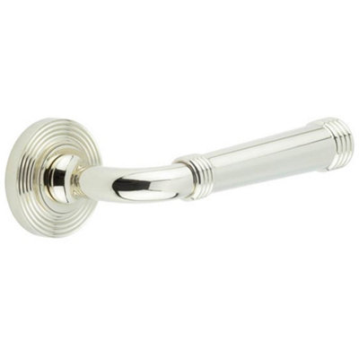 B&Q -  Elegant Polished Nickel Door Handle With Reeded DesignSolid Brass Interior Handle