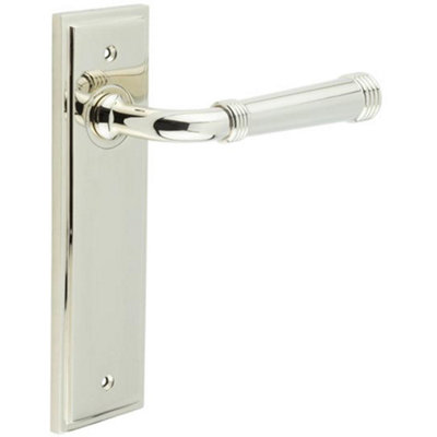 B&Q -  Elegant Solid Brass Door Handle Latch Backplate In Polished Nickel FinishSolid Brass Interior Handle