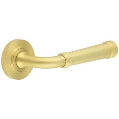 B&Q -  Elegant Knurled Satin Brass Door Handle For Modern HomesSolid Brass Interior Handle