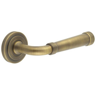 B&Q -  Antique Brass Stepped Rose Door HandleElegant And Durable DesignSolid Brass Interior Handle