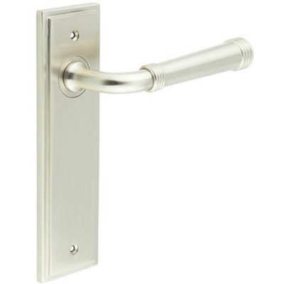 Loops Elegant Satin Nickel Door Handle Latch Backplate For Luxurious HomesSolid Brass Interior Handle