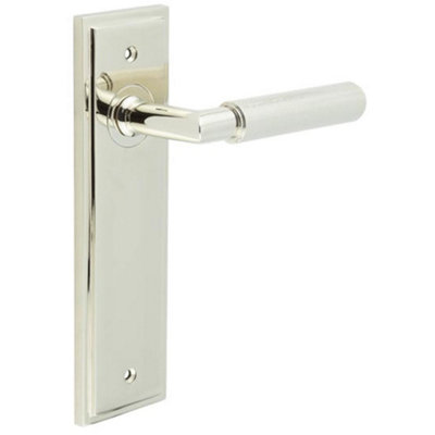 Loops Black/Dark/Bronze Luxury Polished Nickel Door Handle Latch With Versatile Backplate Options - Solid Brass Interior Handle Size 35
